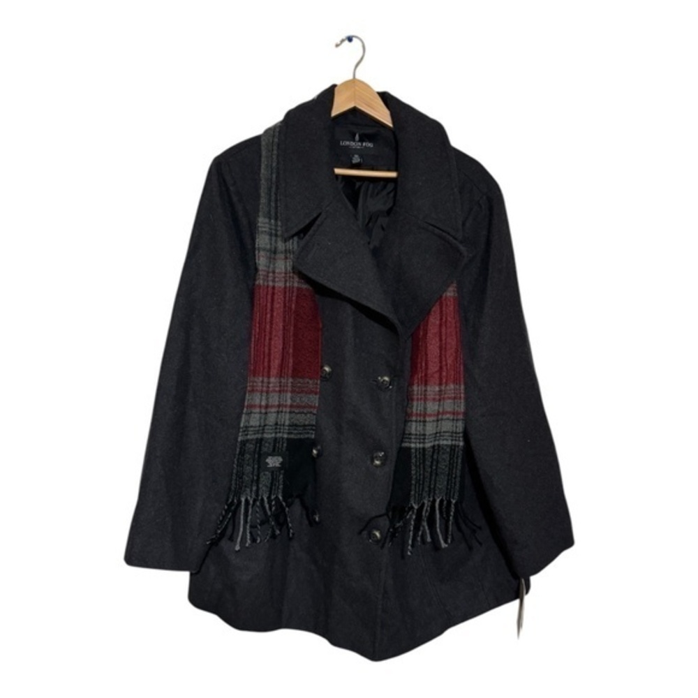 London Fog Womens Double Breasted Peacoat with Scarf Charcoal Size 3X